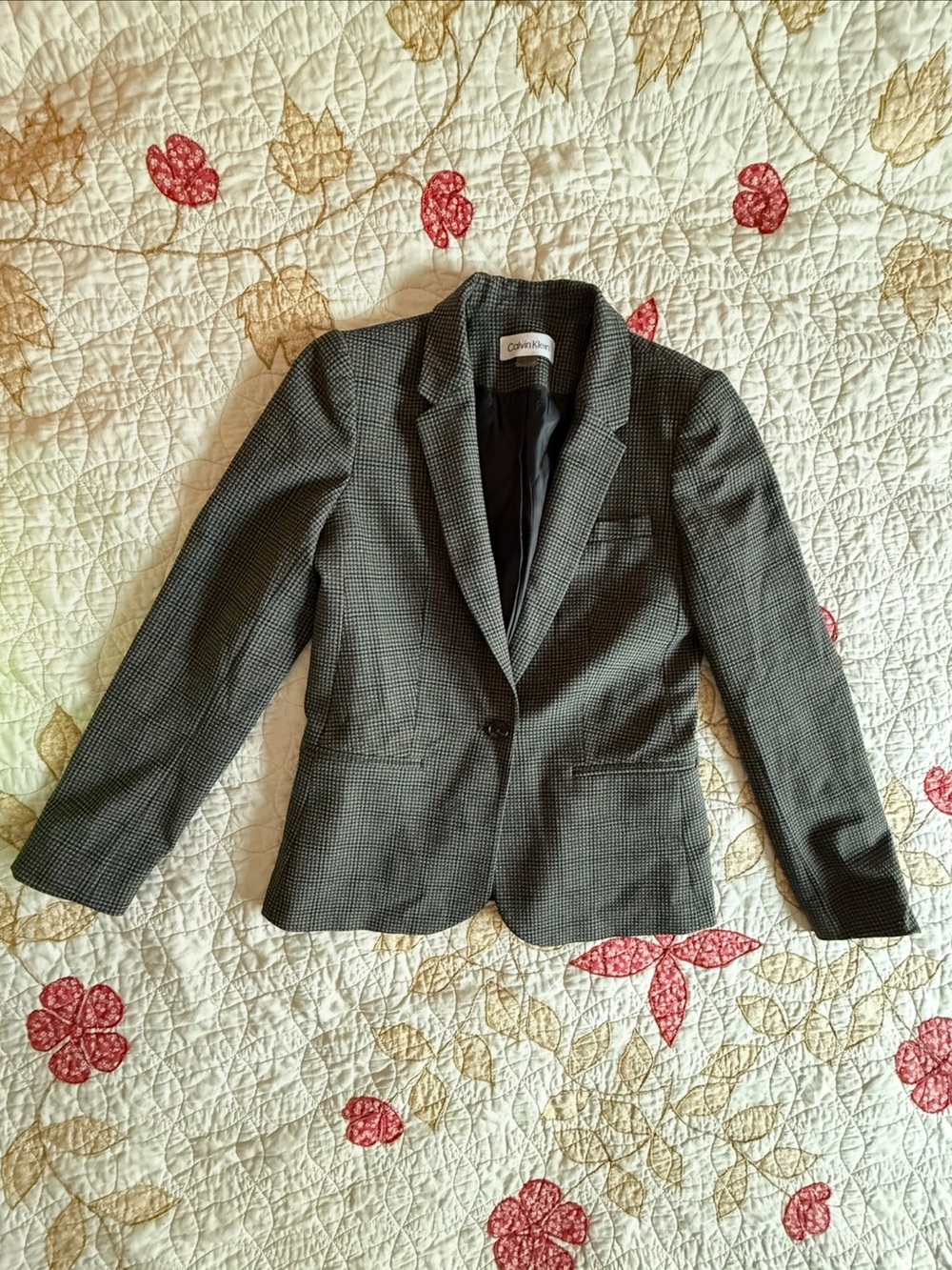 Calvin Klein Women's Gray Plaid Blazer, 4P